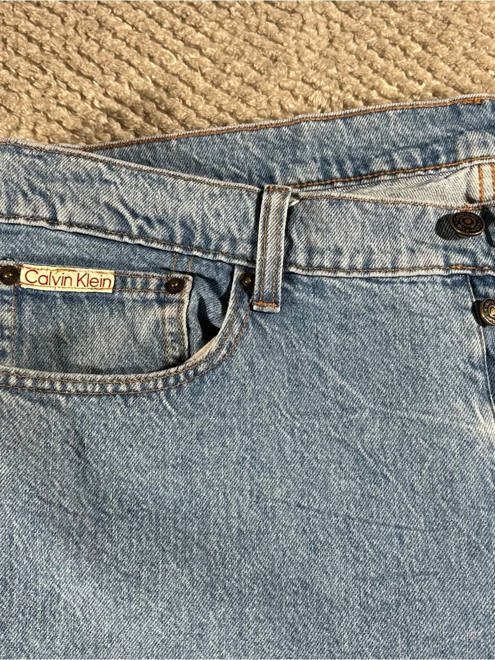 Vtg Calvin Klein Denim Jeans Men's 36x32 Straight Fit Button Fly, Distress Wash